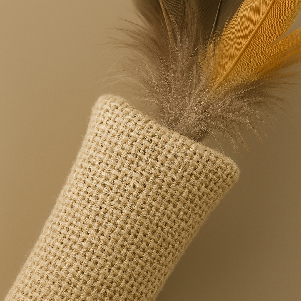 Zoom sur tissu chanvre naturel, jouet chat sans plastique