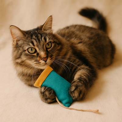 Chat joueur avec pochette d’herbes bio