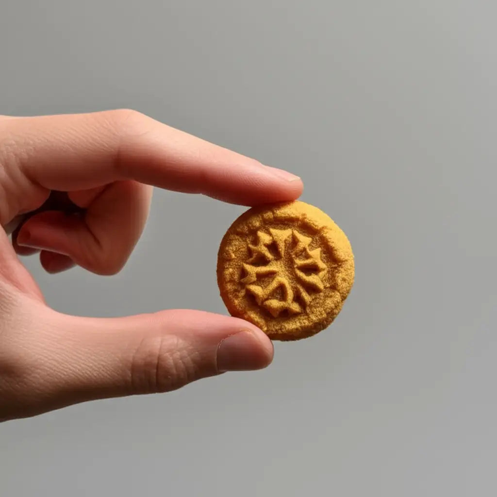 biscuit chien dans une main adulte