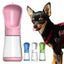  Bouteille d'eau portable rose pour chien avec des options de couleur en bleu, blanc, vert, et un chien Chihuahua en arrière-plan.
