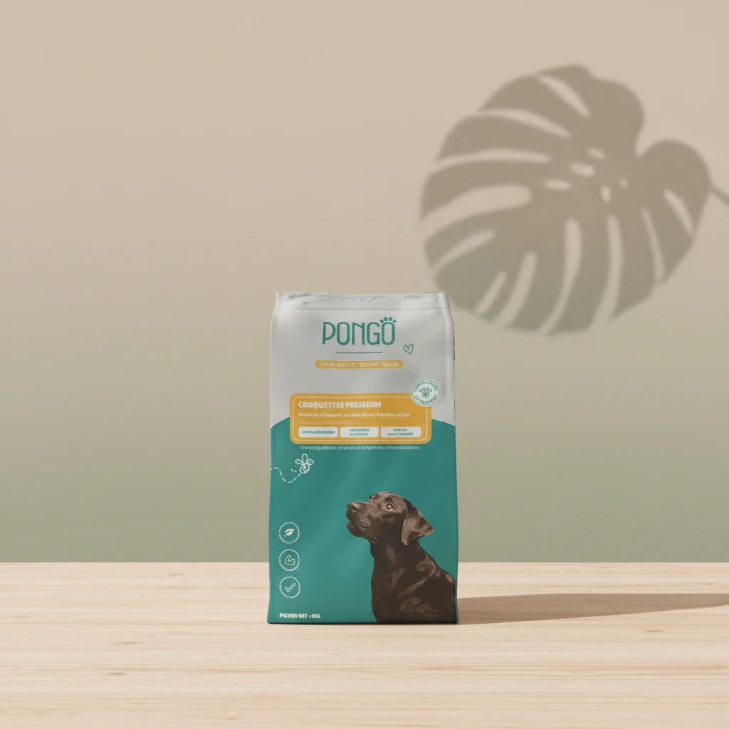 Sac de croquettes hypoallergéniques chien Pongo Premium, nutrition naturelle et durable, fabriqué au Portugal.