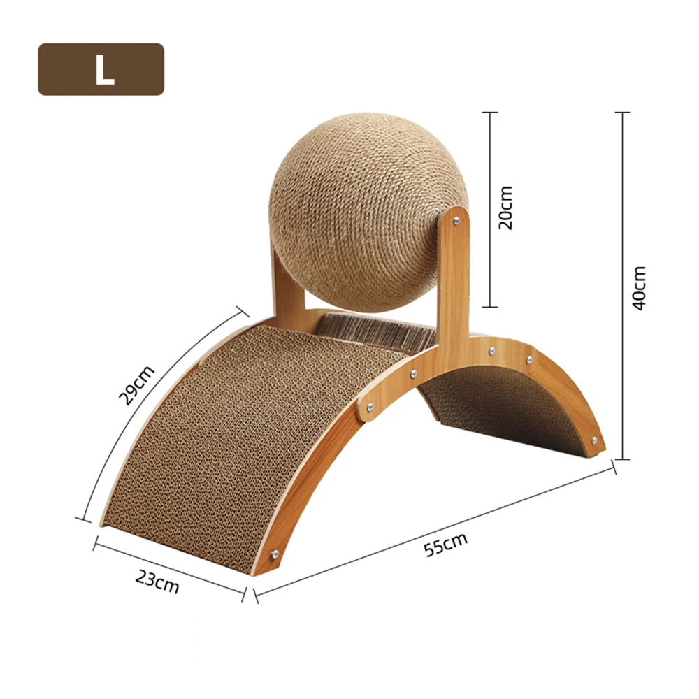 Schéma illustrant les dimensions du grand modèle de griffoir pour chat, avec des mesures précises.