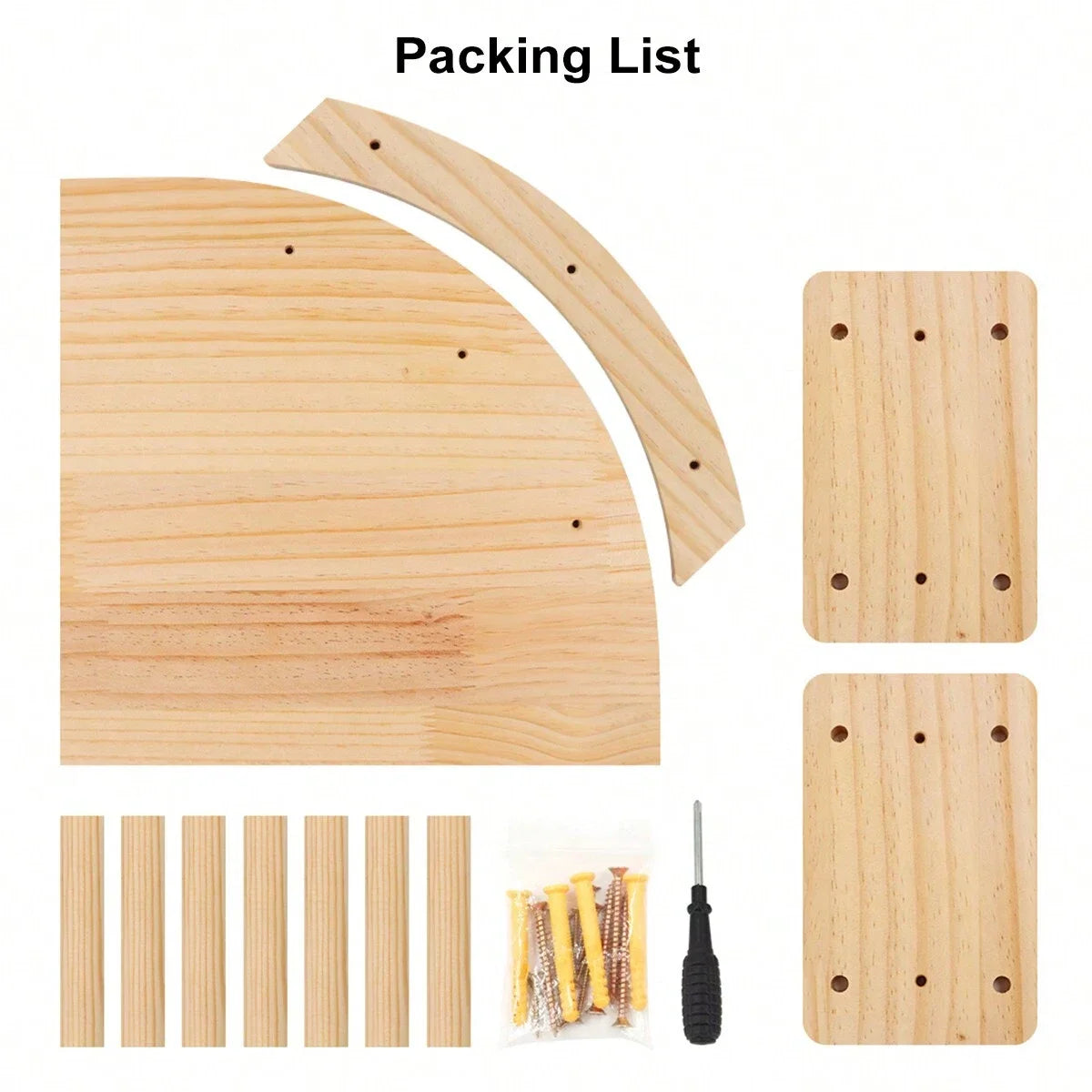 Kit de montage en bois pour hamac mural pour chat comprenant des planches et des vis.