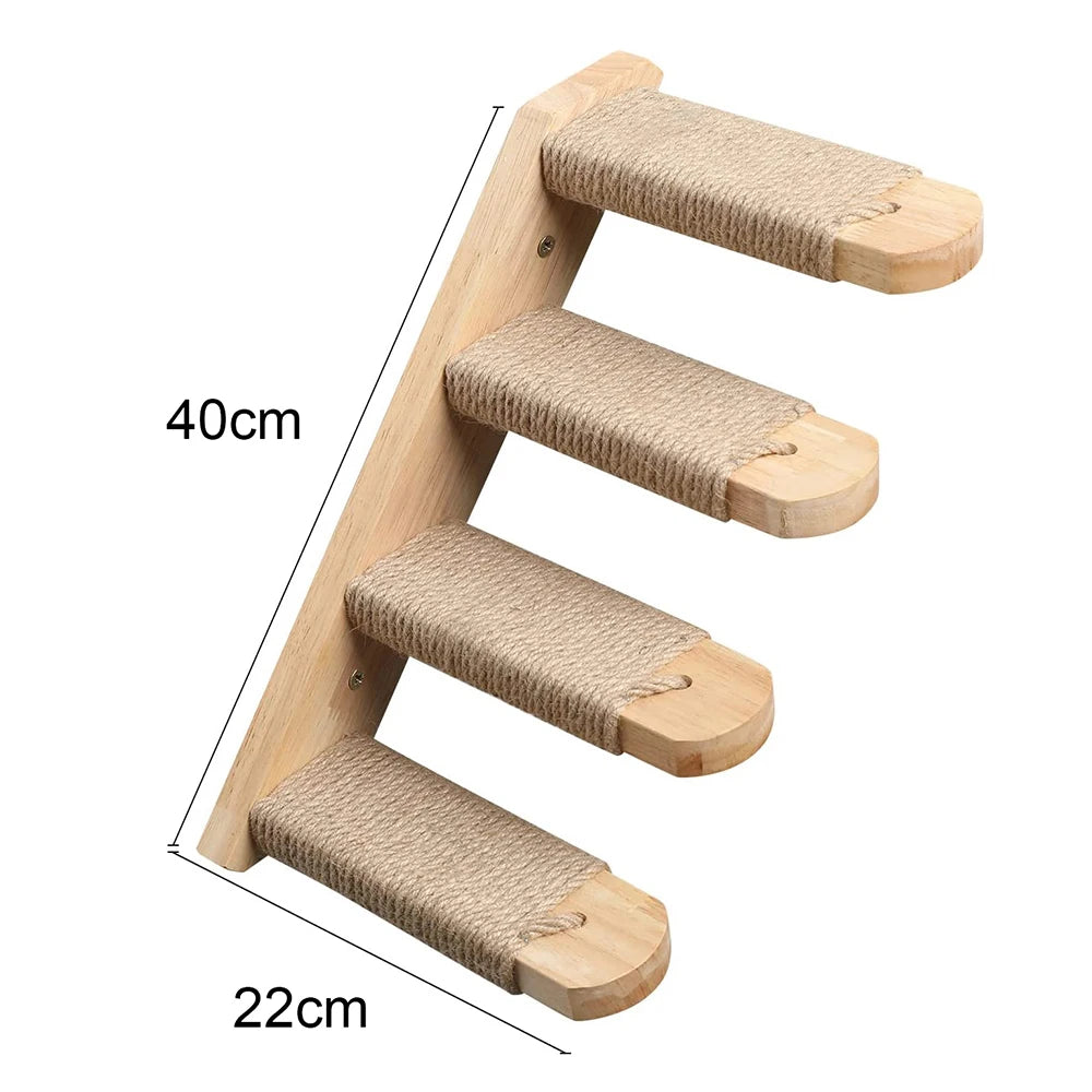 Marche d'escalade en bois avec revêtement en corde pour chat, dimensions 40 cm de hauteur et 22 cm de largeur, idéale pour l'escalade et le jeu des chats.