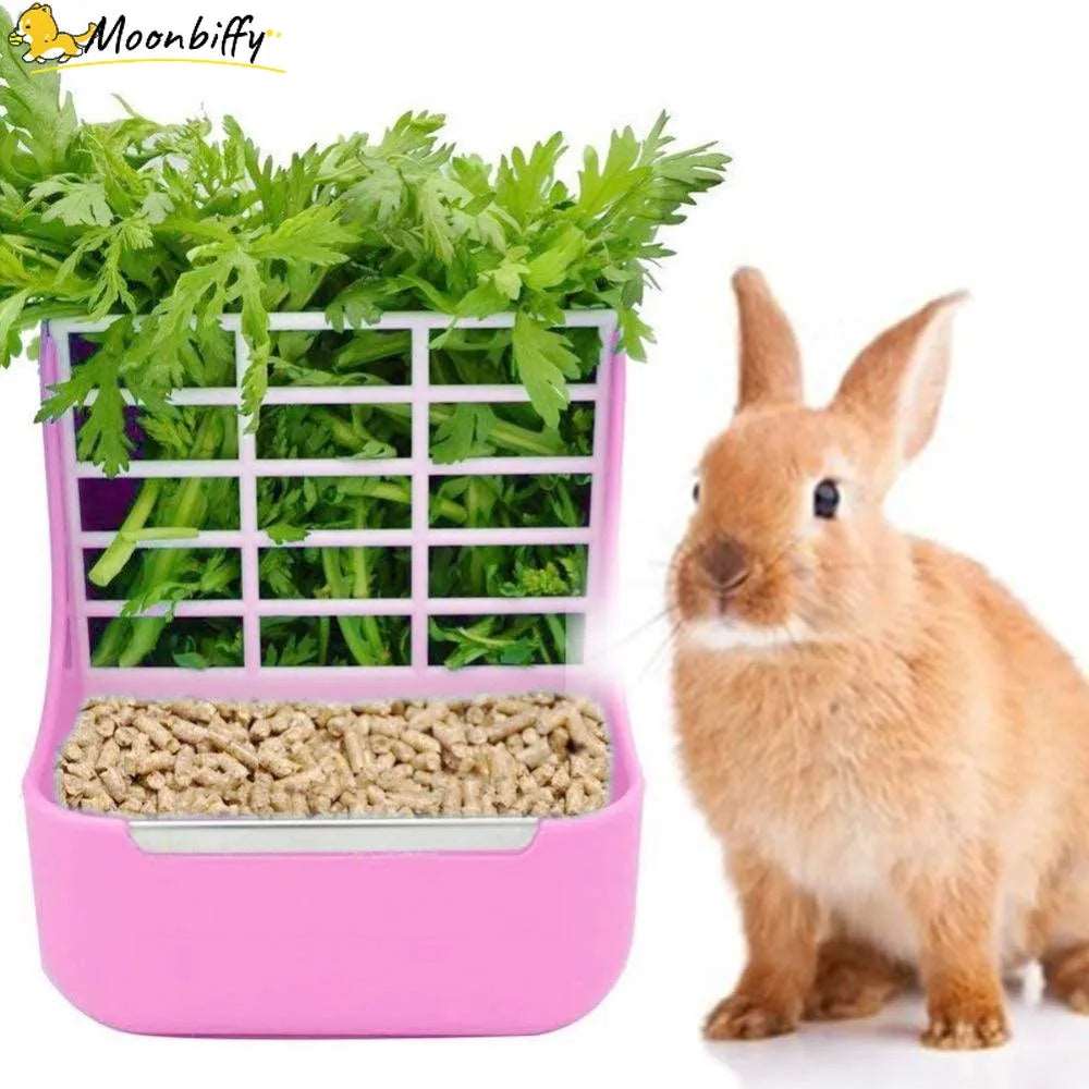 Combiné 2-en-1 : Distributeur de Foin et Bol de Nourriture pour Lapins - Accessoire de Rangement et Décoration de Cage pour Hamsters