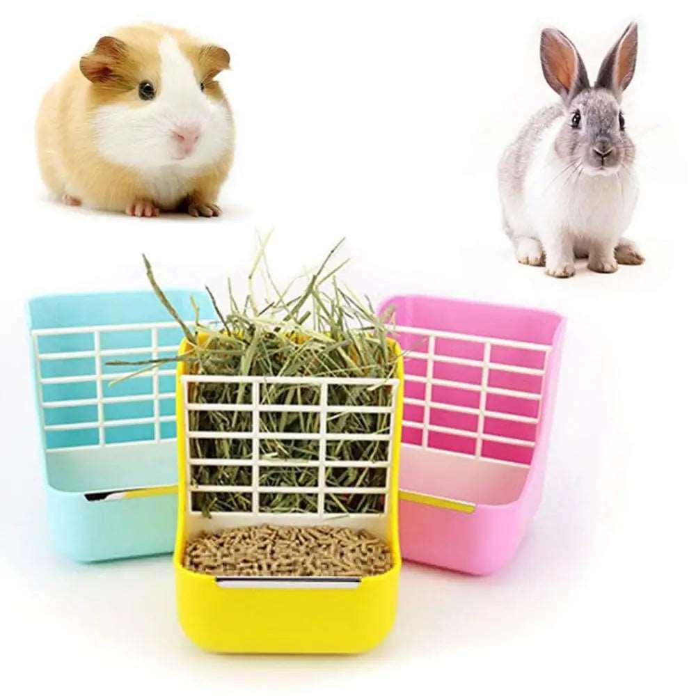 Combiné 2-en-1 : Distributeur de Foin et Bol de Nourriture pour Lapins - Accessoire de Rangement et Décoration de Cage pour Hamsters