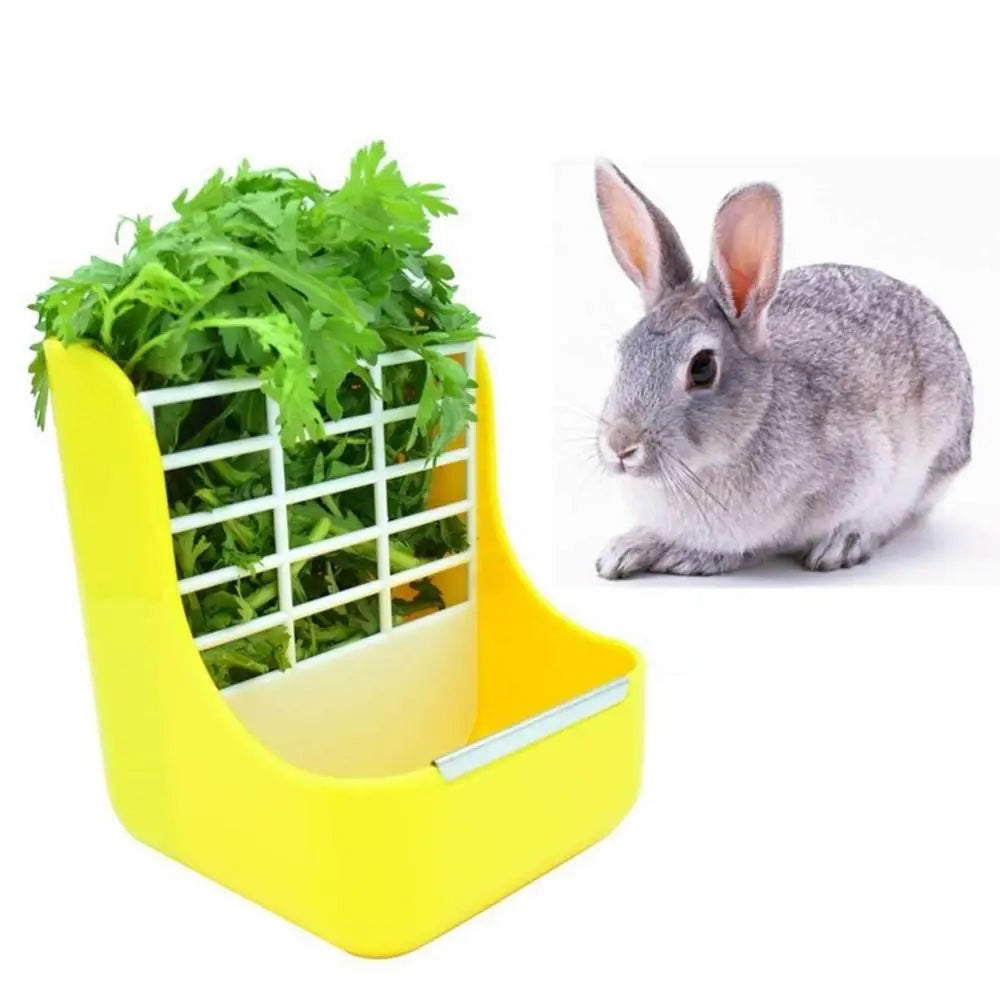 Combiné 2-en-1 : Distributeur de Foin et Bol de Nourriture pour Lapins - Accessoire de Rangement et Décoration de Cage pour Hamsters