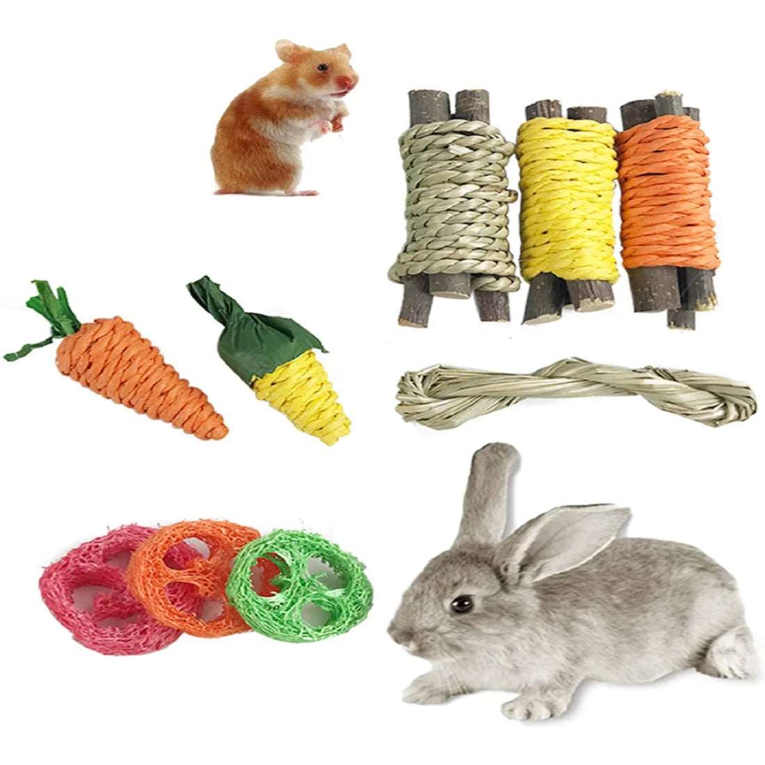 Ensemble de Jouets à Mâcher pour Rongeurs : 9 Pièces pour Lapin, Hamster, Cochon d'Inde, Écureuil, Chinchilla - Jouets Amusants pour Petites Bêtes chez AniLéo, Spécialiste des Accessoires pour Animaux